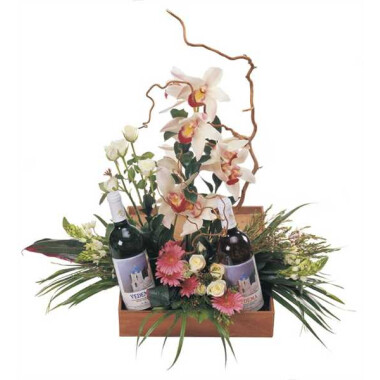 Flowers and wine box